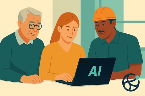 Team-Kollaboration - Drei Personen arbeiten gemeinsam mit KI-Tools